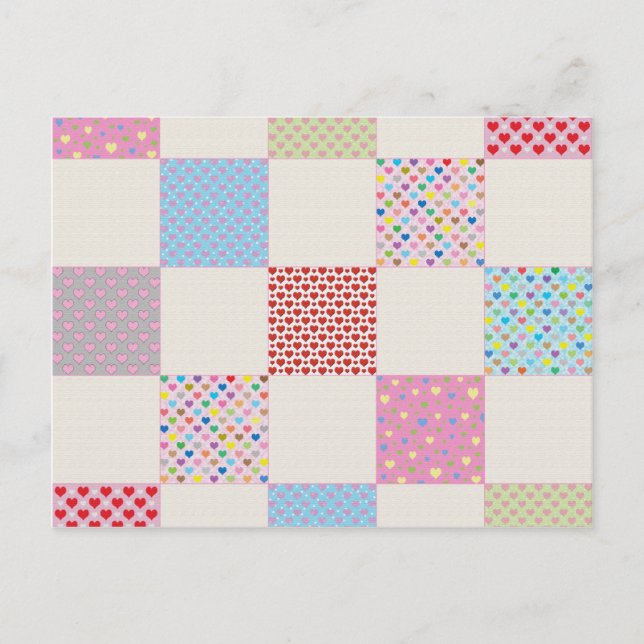 Colourful hearts quilt pattern postcard (Front)