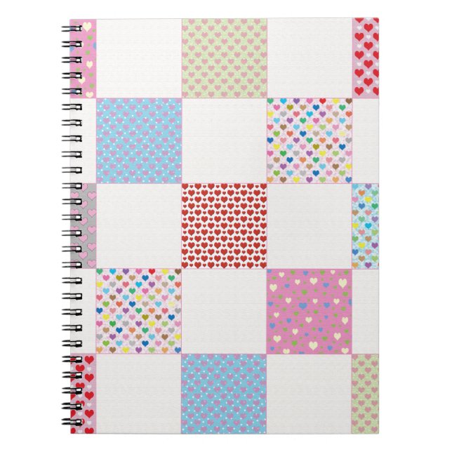 Colourful hearts quilt pattern spiral notebook (Front)