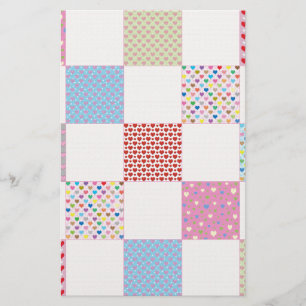 Colourful hearts quilt pattern stationery