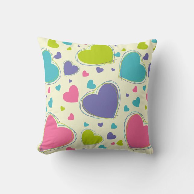 Colourful Hearts Retro Valentines Day Cushion (Front)