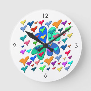 Colourful Hearts Round Clock