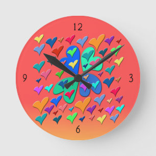 Colourful Hearts Round Clock