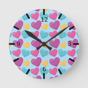 Colourful Hearts - Round Clock