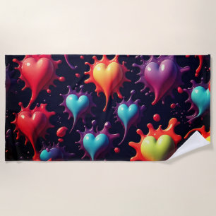 Colourful Hearts Splash Art  Beach Towel