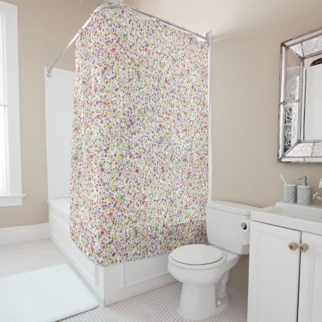 Colourful Hearts Splatter Paint, Abstract Shower Curtain (In Situ)