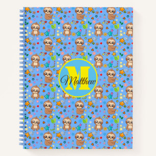 Colourful Hearts Stars Sloth Pattern Personalised Notebook