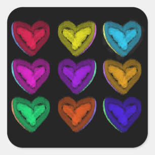 Colourful Hearts   Valentine Hearts Square Sticker