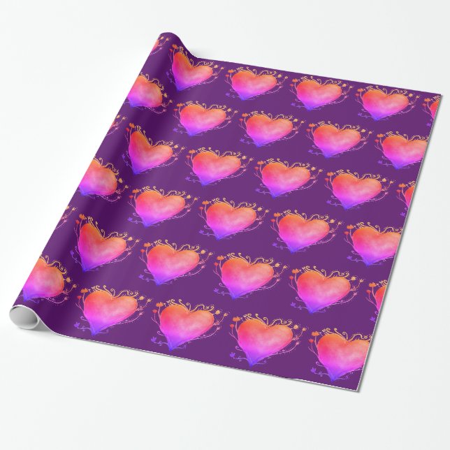 Colourful Hearts Valentine  Wrapping Paper (Unrolled)