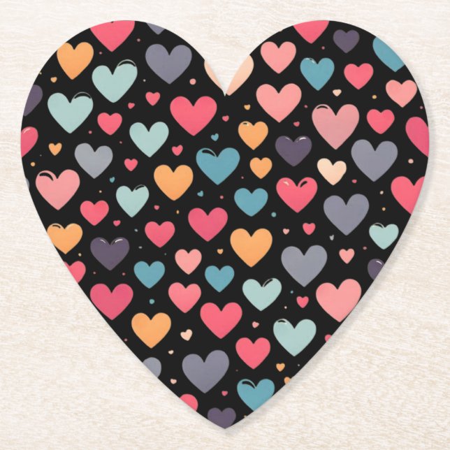 Colourful hearts valentine's day  paper coaster (Front)