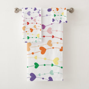 Colourful Hearts Wavy Pattern Bathroom Decor Bath Towel Set