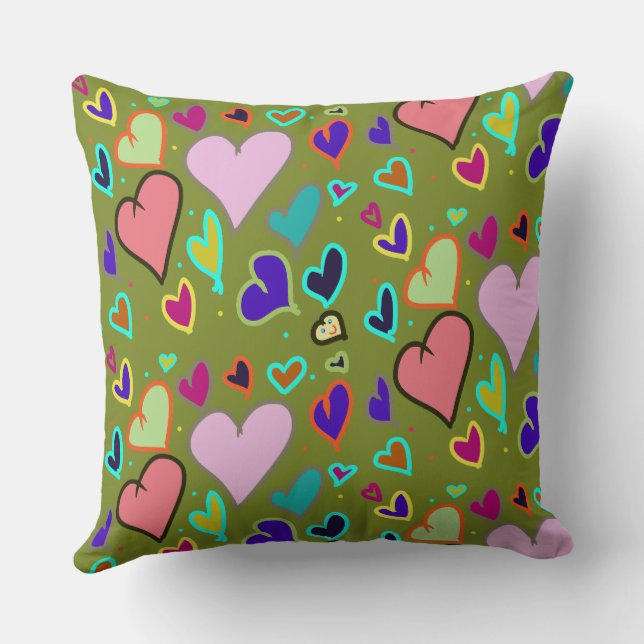 Colourful Hearts with Smiley Face Cushion (Back)
