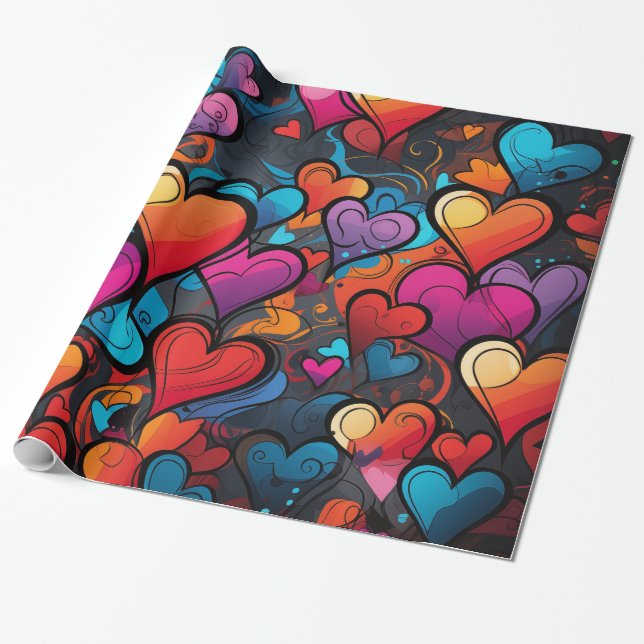 Colourful Hearts Wrapping Paper (Unrolled)