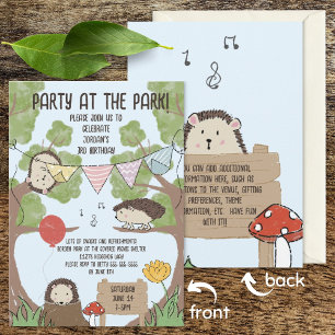 Colourful Hedgehog drawing park party kids birthda Invitation