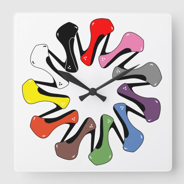 Colourful Heels Square Wall Clock (Front)