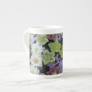 Colourful hellebore flowers print bone china mug