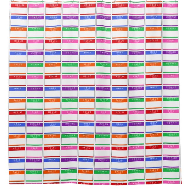 Colourful Hello Ciao Hola Hello My Name Is Pattern Shower Curtain (Front)