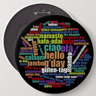 Colourful Hello in Many Languages Word Cloud 6 Cm Round Badge
