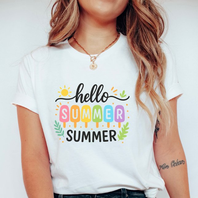 Colourful Hello Summer Ice Pop; Cute Vacation  T-Shirt (Creator Uploaded)
