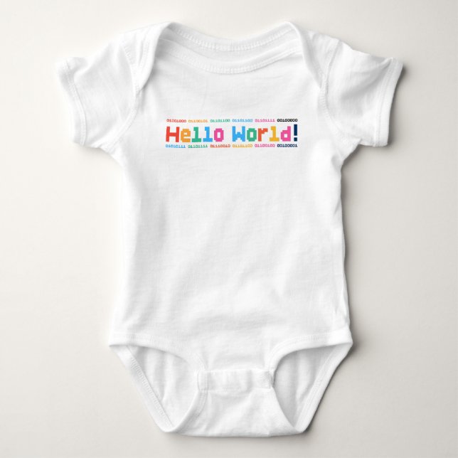 Colourful Hello World Binary Pixel Art Baby Bodysuit (Front)
