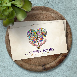 Colourful Helping Hands Heart Tree Mosaic Business Card