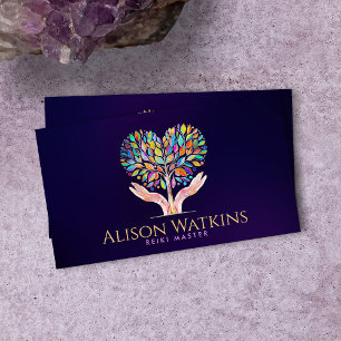 Colourful Helping Hands Heart Tree Mosaic Business Card