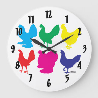 Colourful Hens Large Clock