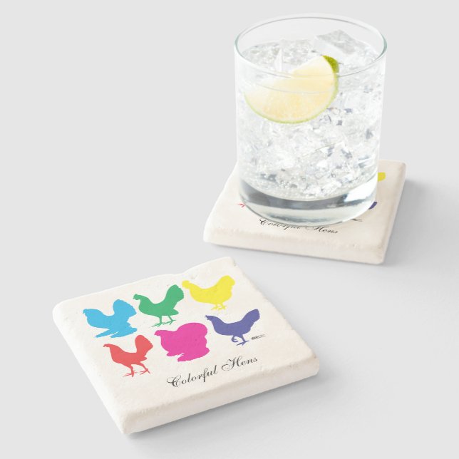 Colourful Hens Stone Coaster (Side)