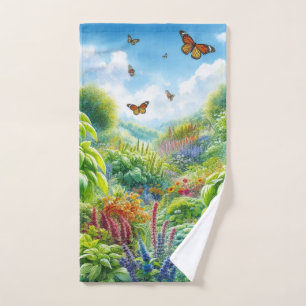 Colourful Herb Garden and Butterflies  Hand Towel