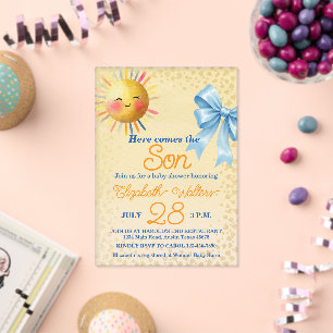 Colourful Here Comes the Son Boy Baby Shower Acrylic Invitations