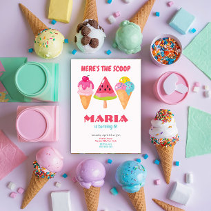 Colourful Here's the scoop Birthday Invitation