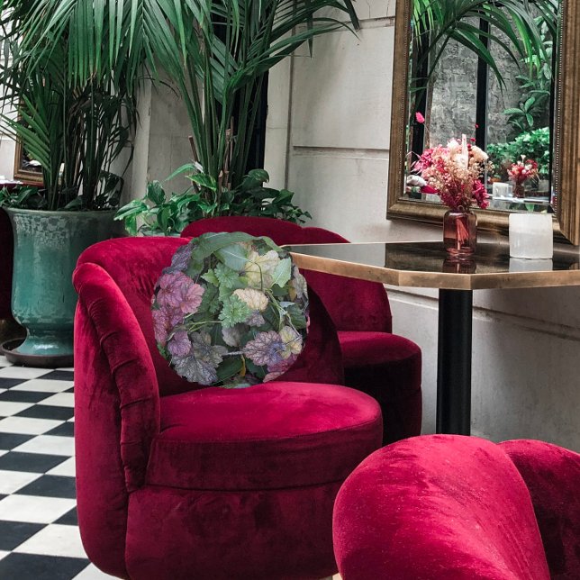 Colourful Heuchera Plant Leaves Botanical Round Cushion (In Situ Chair)