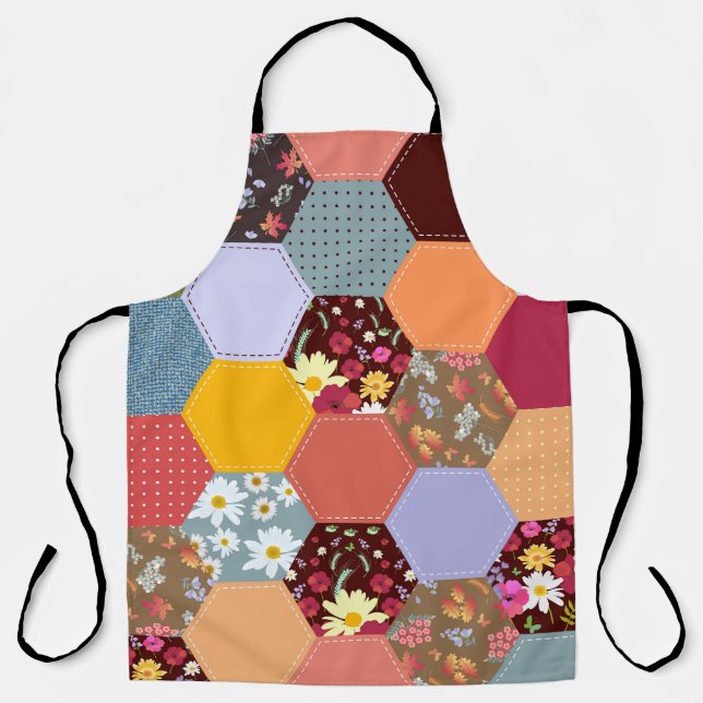 Colourful Hexagon Flowers Quilting Design Apron (Front)