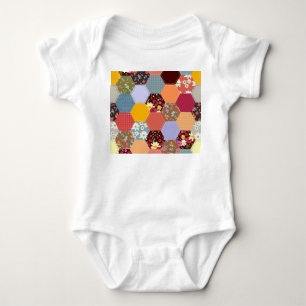 Colourful Hexagon Flowers Quilting Design Baby Bodysuit