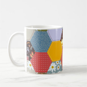 Colourful Hexagon Flowers Quilting Design Coffee Mug