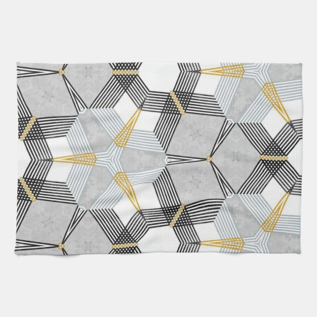 Colourful hexagon square: geometric kaleidoscope. tea towel (Horizontal)