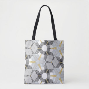 Colourful hexagon square: geometric kaleidoscope. tote bag