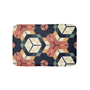 Colourful Hexagon Square Geometric Pattern Bath Mat
