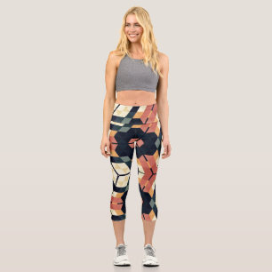 Colourful Hexagon Square Geometric Pattern Capri Leggings