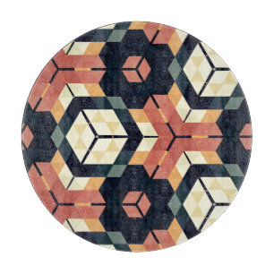 Colourful Hexagon Square Geometric Pattern Cutting Board
