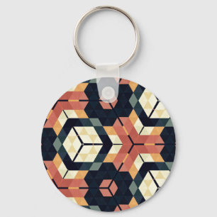 Colourful Hexagon Square Geometric Pattern Key Ring