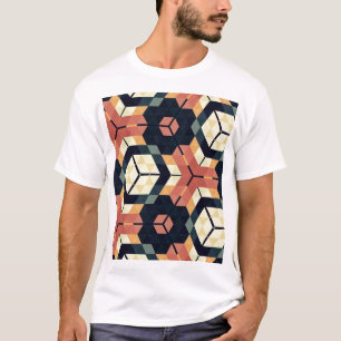 Colourful Hexagon Square Geometric Pattern T-Shirt