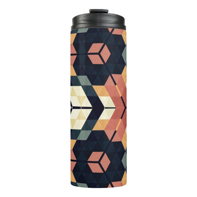 Colourful Hexagon Square Geometric Pattern Thermal Tumbler (Front)