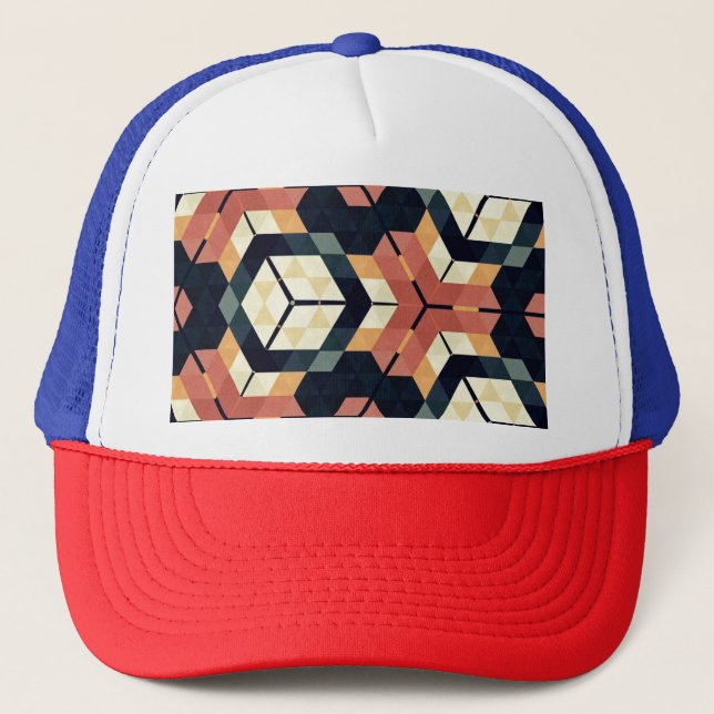 Colourful Hexagon Square Geometric Pattern Trucker Hat (Front)