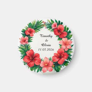 Colourful Hibiscus Floral Frame Magnet