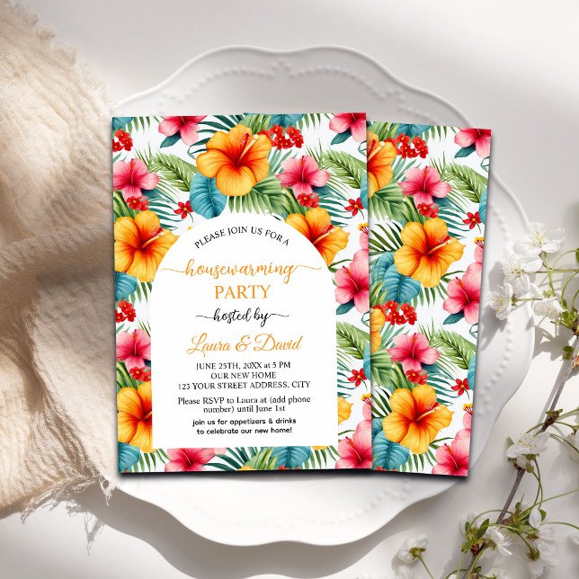 Colourful Hibiscus Floral Housewarming Party Invitation (Creator Uploaded)