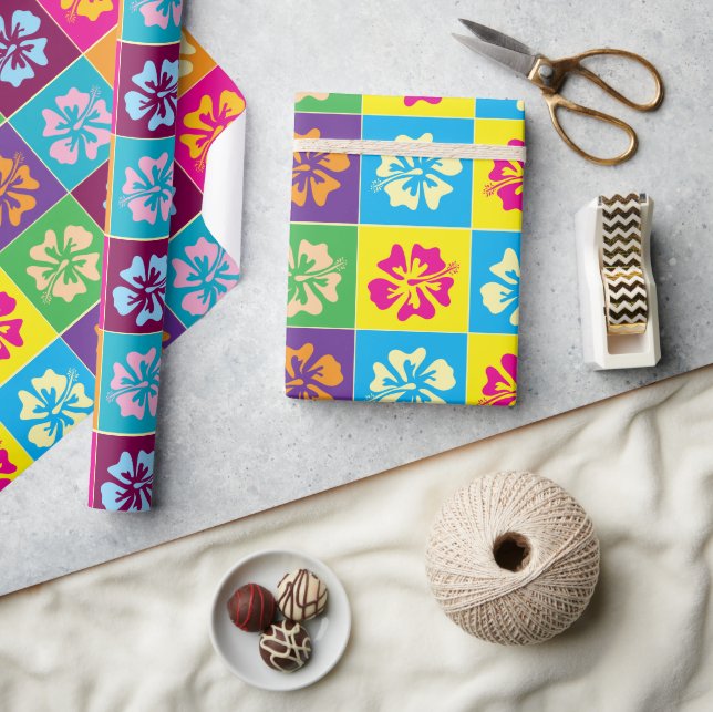 Colourful Hibiscus flower pattern design custom Wrapping Paper (Crafts)