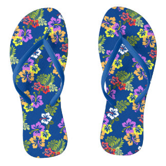 Colourful Hibiscus Flowers in Blue Jandals