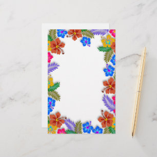 Colourful Hibiscus Garden Border Blank White Paper