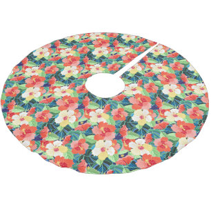 Colourful Hibiscus Pattern Brushed Polyester Tree Skirt