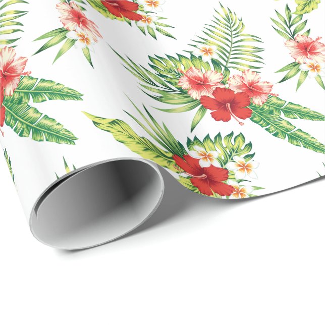Colourful Hibiscus Pattern Custom Background Wrapping Paper (Roll Corner)